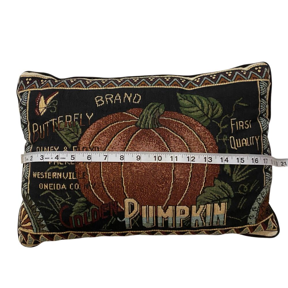Vintage Can Label Art, Butterfly Pumpkin Vegetable Lumbar Pillow 18.5 W x 12" H - Picture 8 of 14